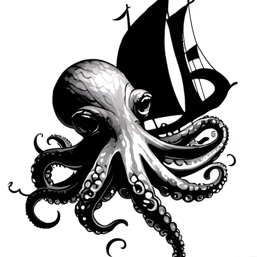 Octopus Wrapped Around Sailboat