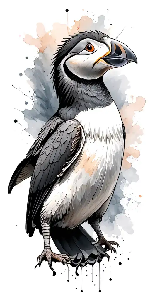 Basilisk Long Going Around The Arm Sleeve Realist Puffin With Watercolor Bacground