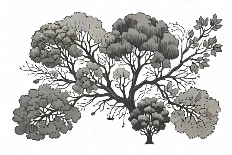 A Simple Line Bracelet With Trees Growing From It Representing 7 Family Members