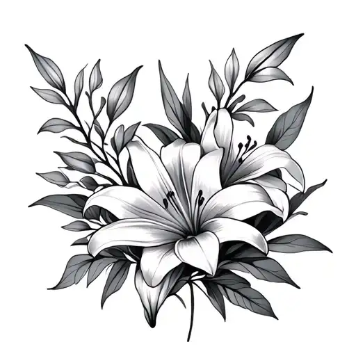 Lily Flowers And Autumn Leaf Bouquet