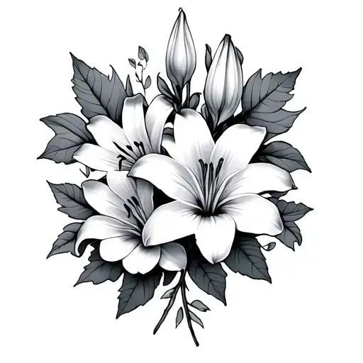 Lily Flowers And Autumn Leaves And Children