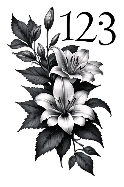 Numbers 123 And Lily Flowers And Autumn Leaves