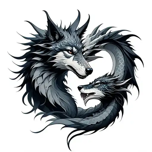 Couples Tattoo Dragon And Wolf