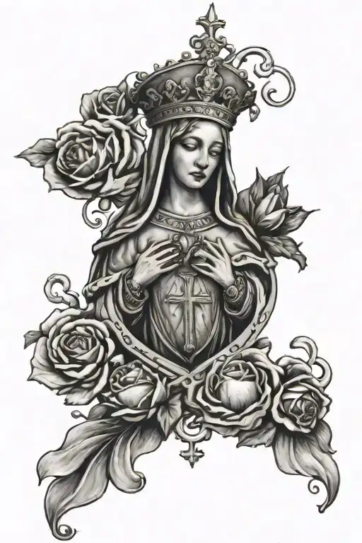 St Mary With Sacred Heart And Rosary