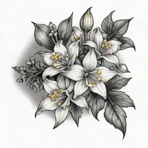 2 Lily Of The Valleys A Daffodil A Larkspur A Poppy And An Aster