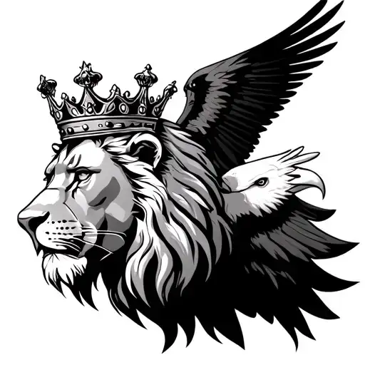 Lion Wearing A Crown With A Bald Eagle