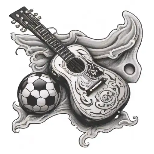 Guitar And Jagermeister Bottle And Soccer Ball