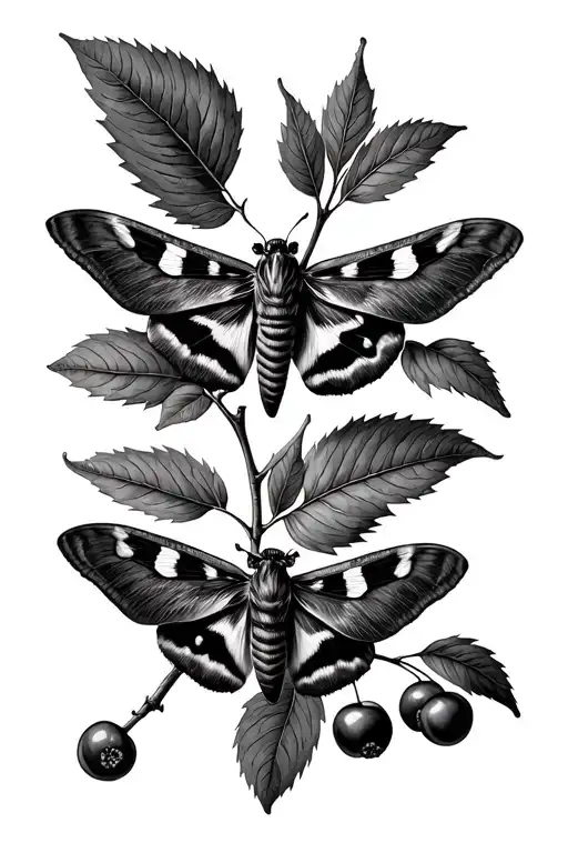 Moth And Saskatoon Berry Branch