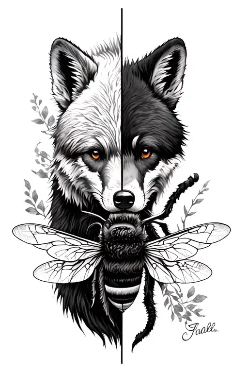 Half Sleeve Tattoo Half Bear Half Bee Half Fox Head