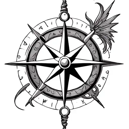 Disney Style Tattoo Compass Rose Intertwined