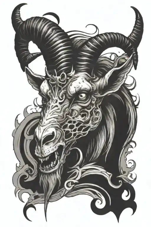 Dark Demonic Goat With Rotten Flesh Sideways Scary