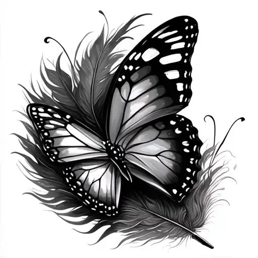 A Butterfly Above A Feather Pen Writing