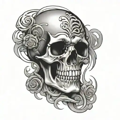 Front Facing Skull Coming Out Of Spiraling Dark Clouds