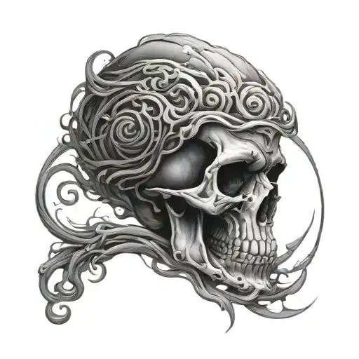 Front Facing Skull Makde Of Spiraling Dark Clouds Surrounding