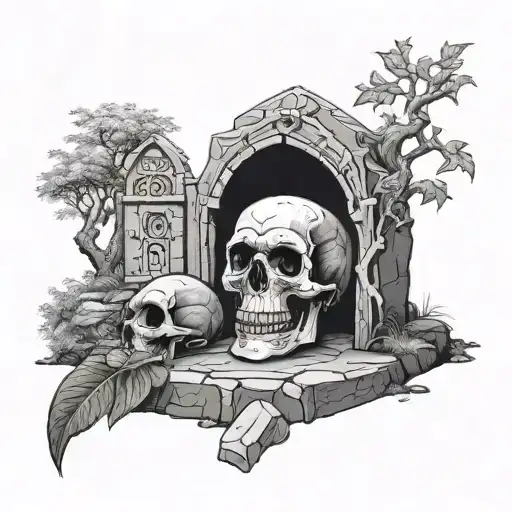The Death Skull And Tomb Stone With A Tree