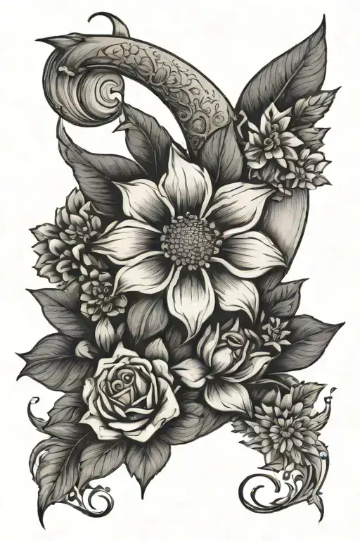 Crescent Moon With Differnt Flowers And Elegant