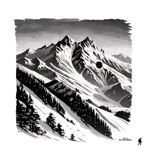 Mountain Tattoo Inspired By The 3 Valleys Domaine With The Traces Of A Skier That Descned