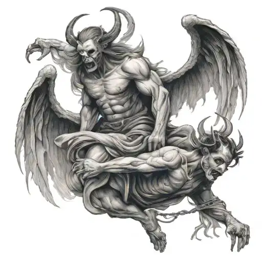 Demon Dragging An Angel From Heaven Down To Hell