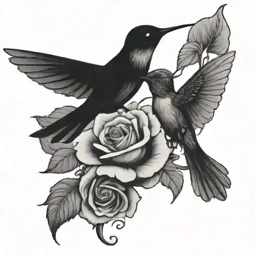A Romantic Silhouette Of A Couple With A Hummingbird And Rose In The Background