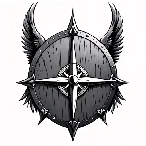 Viking Shield With Nordic Compass And Valkary Wings