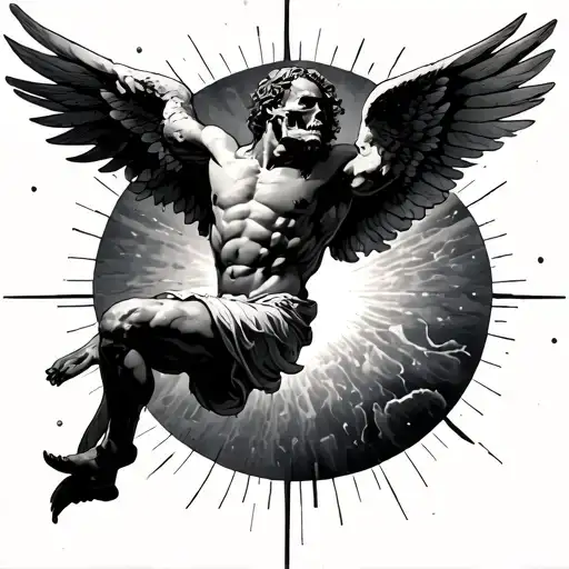 Icarus Tattoo With Memento Mori With Him Falling From The Sun