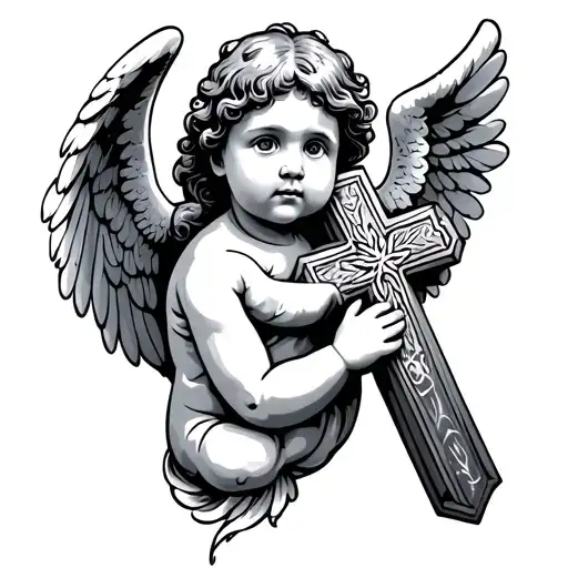 Baby Angel Holding A Cross