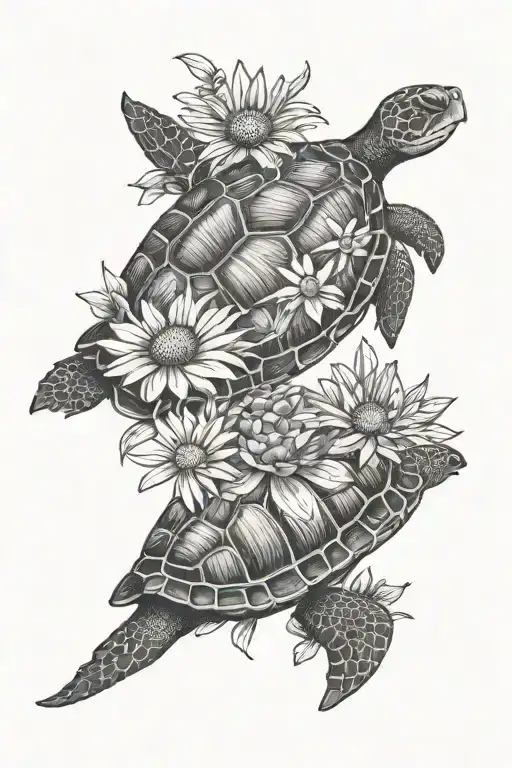 Turtle And Daisy Flower
