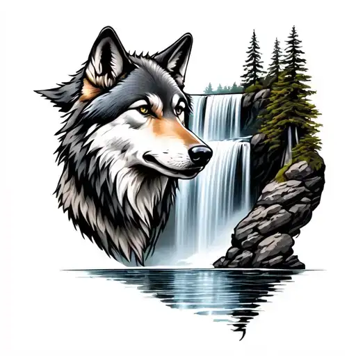 Wolf And Waterfall