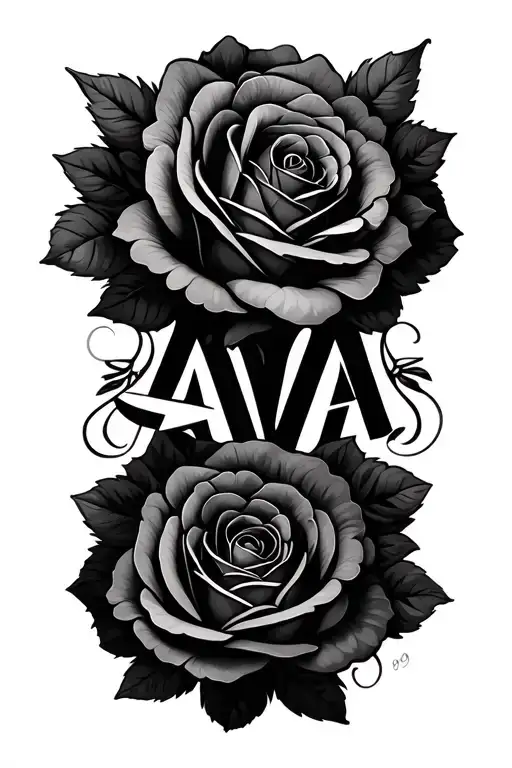 Sweet Pea Flower And Roses Intertwined Around The Name Ava