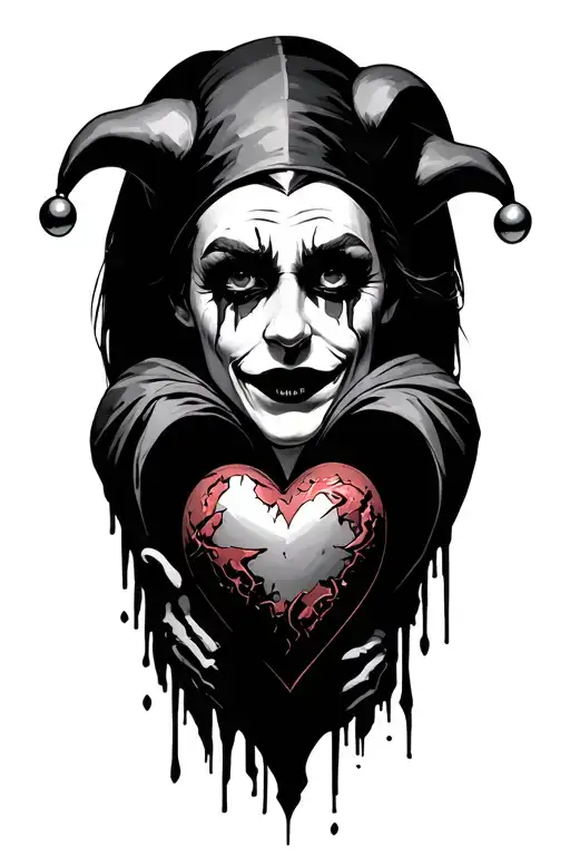 A Jester Holding A Broken Heart While Crying