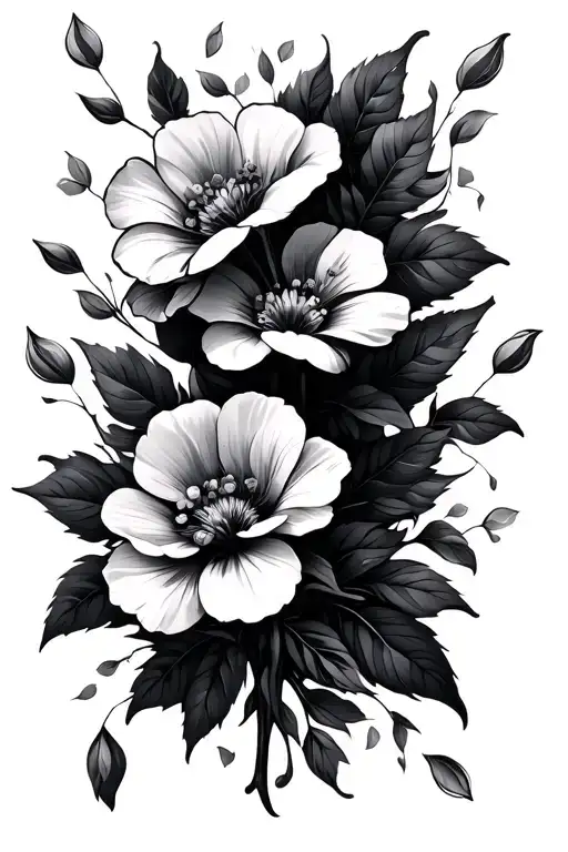 Thin Straight Line With Floral Vines Wrapping Around It And Petals Falling From The Flowers