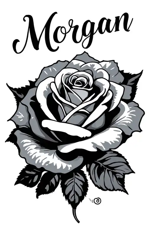 Morgan In Script With A Rose