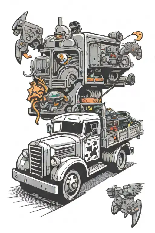 A Classic Truck With A Tattooed Sleeve Of Retro Gaming Characters