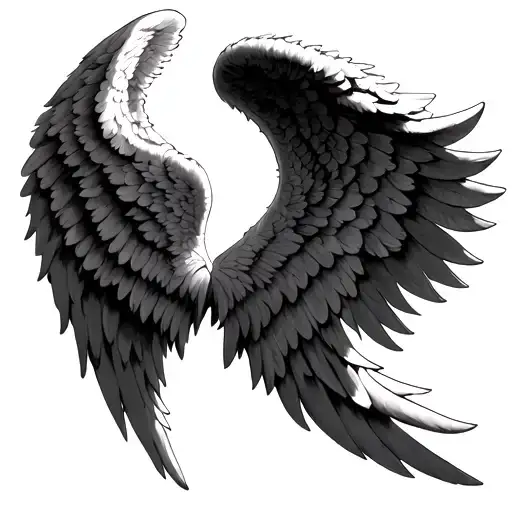 Separate Right And Left Angel Wings With Tips Curved Pointing Up