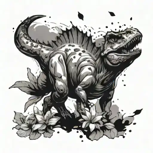 A Silhouette Of A Dinosaur With Delicate Flower Petals Falling Around It