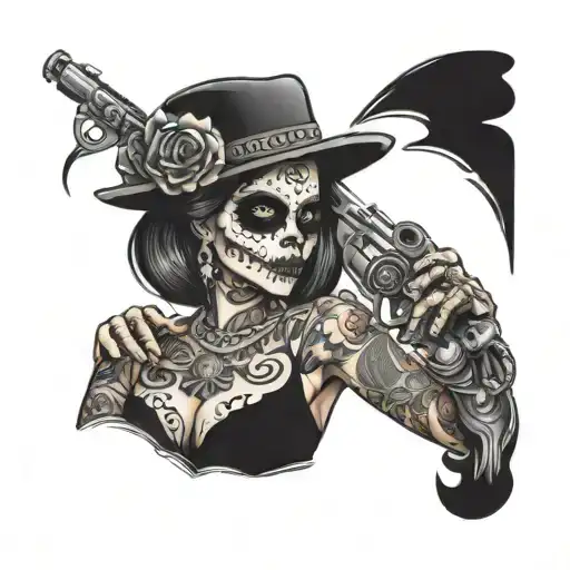 Dis De Los Muertos Woman With Tattoos And Tattoo Gun