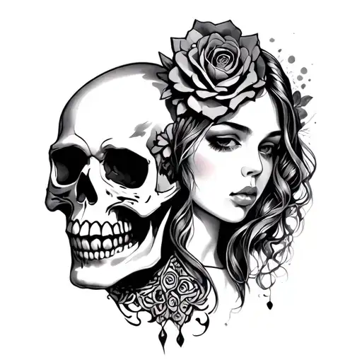 Skull And Girl Face