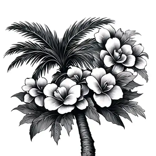 Palm Tree And Flowers