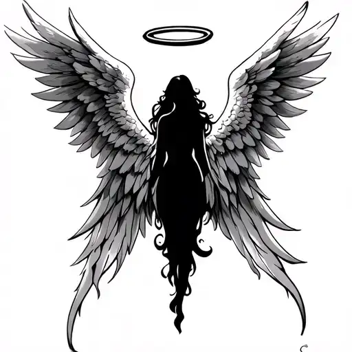 Angel Wings With A Halo Above In The Center