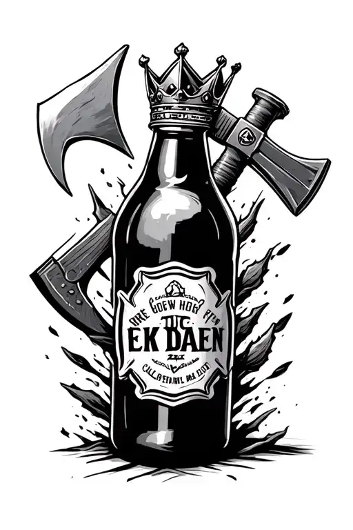 A Bottle Of Crown With A Tomahawk And A Firefighter Axe