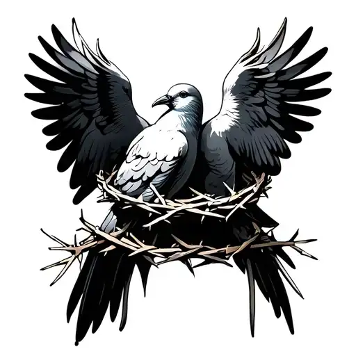 2 Doves Carrying Crown Of Thorns With Shading