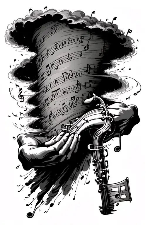 The Words Songs In The Key Of Life Coming From A Tornado With Arms Filled With Music Notes