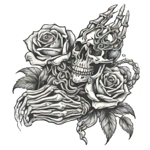Skeleton Hand With Snake Going Around Arm With Roses