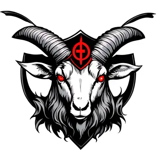 A Black White Shielded Demonic Baphomet Goats With Red Eyes On His Forehead Is A Red Symbol