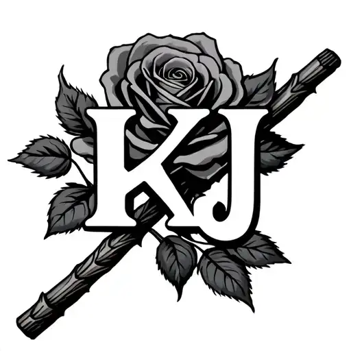 The Letters K And J On The Rod Of A Rose