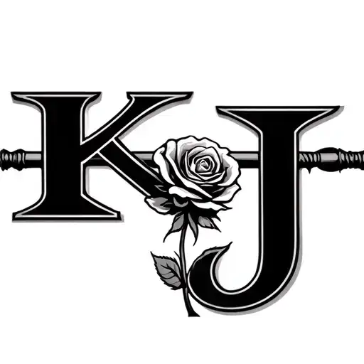 The Letters K And J On The Rod Of A Rose With Fine Lines