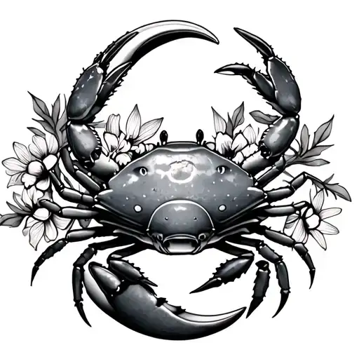 Crab Delphinium Flower Cancer Zodiac Sign With Crescent Moon
