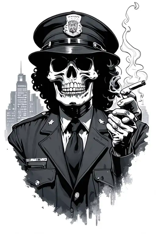 Skeleton City Cop Smoking A Cigarette