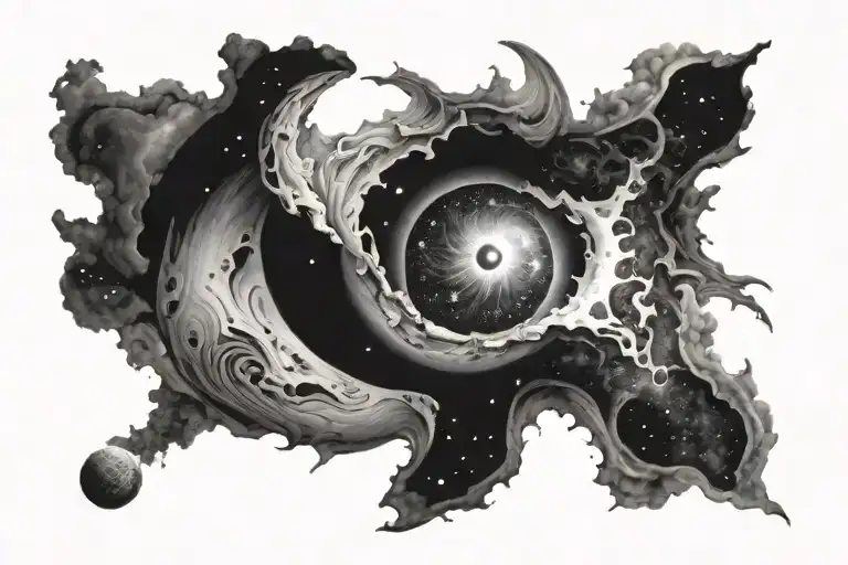 Black Hole Sucking In A Beautiful Nebula Merging Together To Form