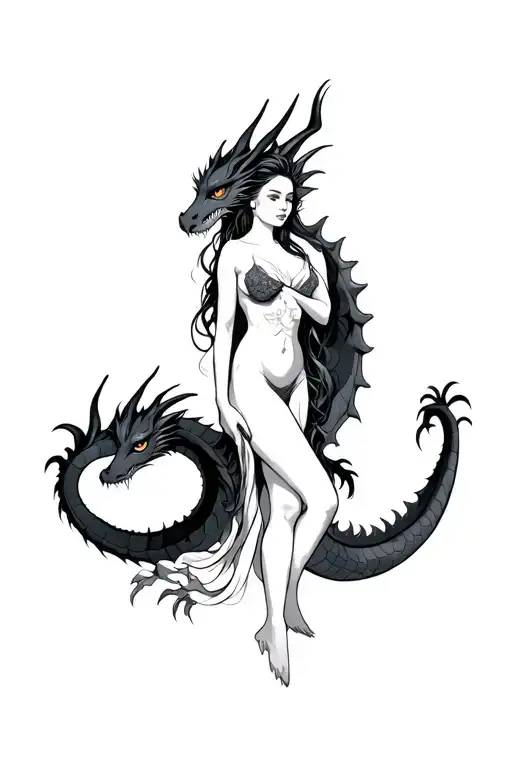 Dragon With A Woman Incorporated Within The Body Of The Dragon